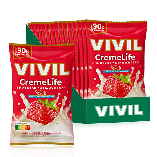 VIVIL Creme Life Erdbeere Bonbonverpackung VIVIL Creme Life Erdbeere Bonbonverpackung