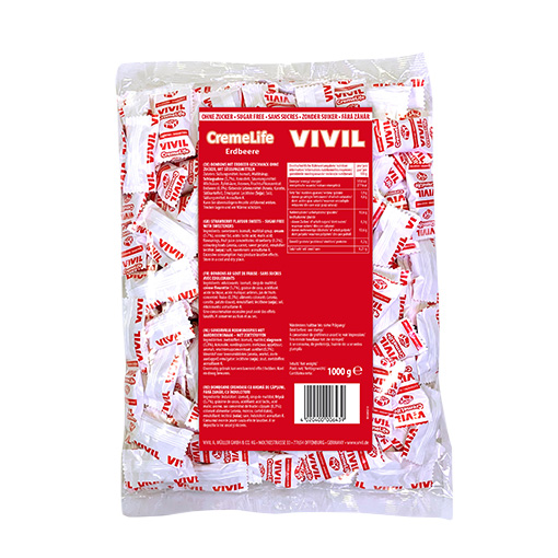 VIVIL Creme Life Erdbeere Sahnebonbons ohne Zucker | 1 Kilo VIVIL Creme Life Erdbeere Sahnebonbons ohne Zucker | 1 Kilo