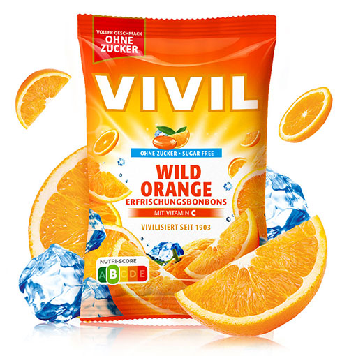 VIVIL Wild Orange Erfrischungsbonbons ohne Zucker | 15 Beutel
