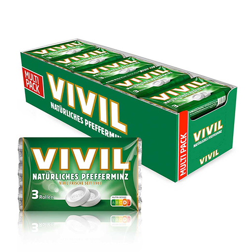 VIVIL Natürliches Pfefferminz Pastillen ohne Zucker | 20x3 Rollen
