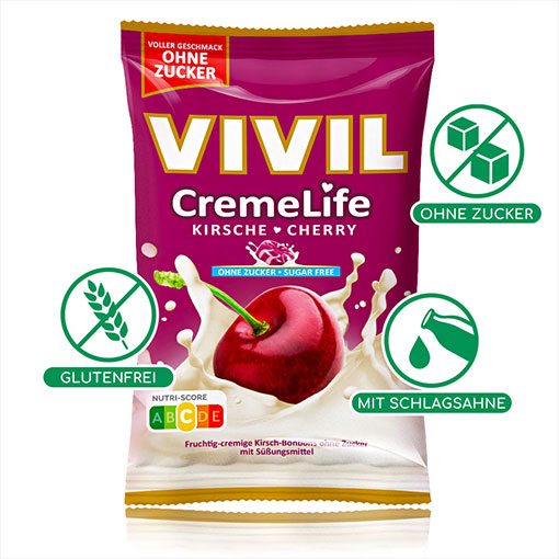 VIVIL Creme Life Kirsche Sahnebonbons ohne Zucker | 110g
