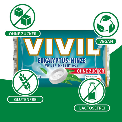 VIVIL Eukalyptus-Minze Pastille ohne Zucker | 3er Pack VIVIL Eukalyptus-Minze Pastille ohne Zucker | 3er Pack