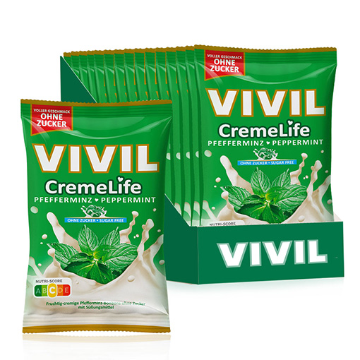VIVIL Creme Life Pfefferminz Sahnebonbons ohne Zucker | 15 Beutel