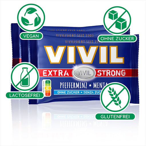 VIVIL Extra Strong Pfefferminz ohne Zucker | 26 x 3er Pack