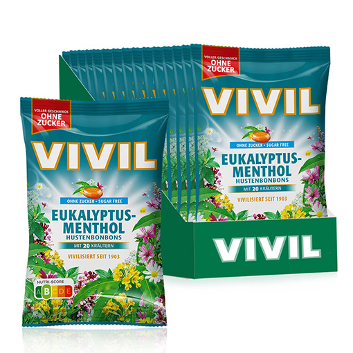 VIVIL Eukalyptus-Menthol Hustenbonbons ohne Zucker | 15 Beutel