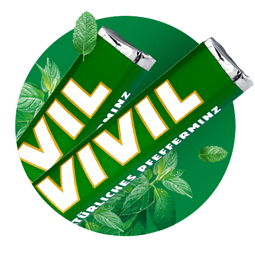 Stangen Navigation VIVIL Stangen Verpackungen auf grünem Hintergund