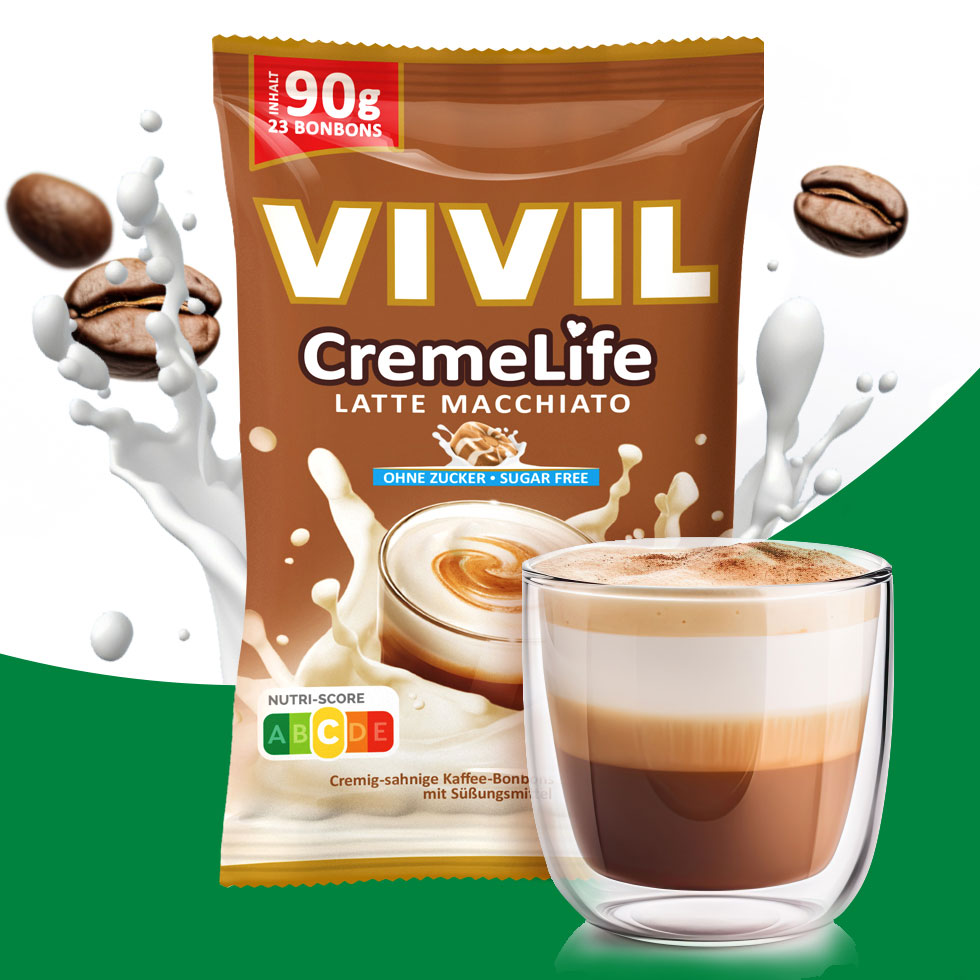 VIVIL Creme Life Latte Macchiato Bonbonverpackung mit Zutaten VIVIL Creme Life Latte Macchiato Bonbonverpackung mit Zutaten